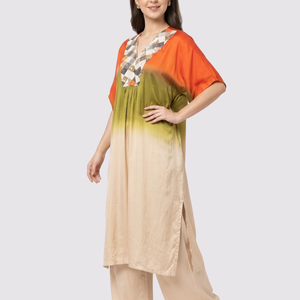 Orange Satin Indo Western with Cutdana, Sequins and Pearl Embroidery 1