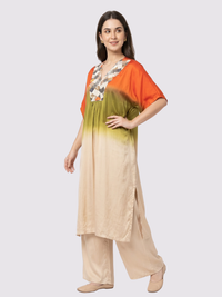 Orange Satin Indo Western with Cutdana, Sequins and Pearl Embroidery