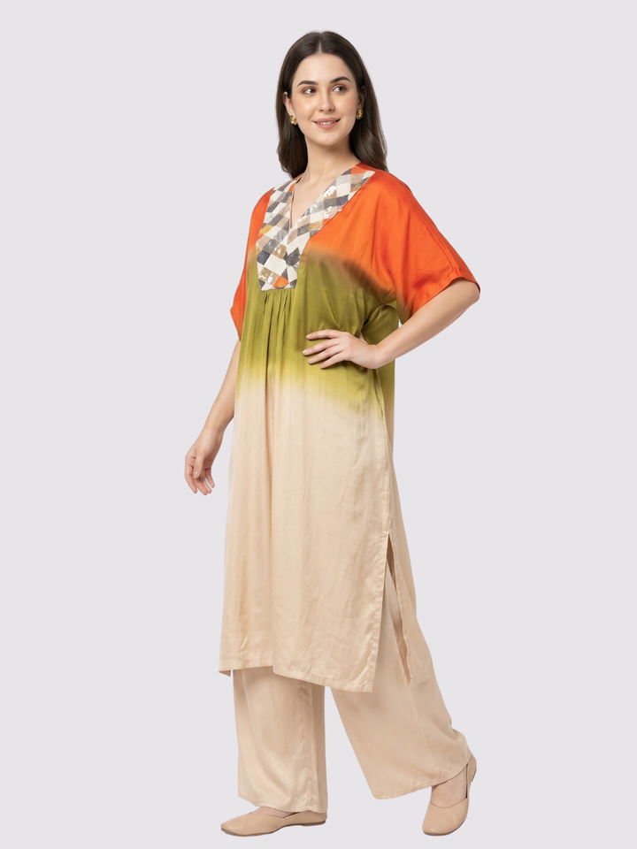Orange Satin Indo Western with Cutdana, Sequins and Pearl Embroidery 1