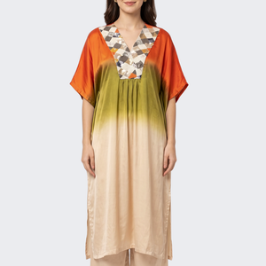 Orange Satin Indo Western with Cutdana, Sequins and Pearl Embroidery 4