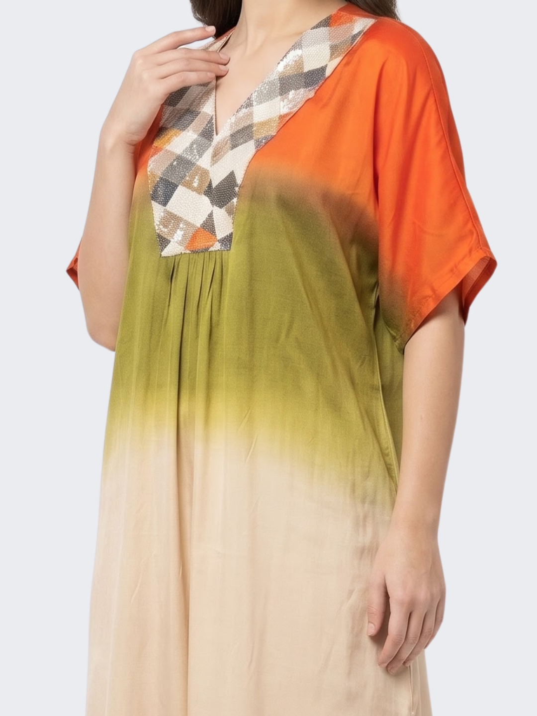 Orange Satin Indo Western with Cutdana, Sequins and Pearl Embroidery 5