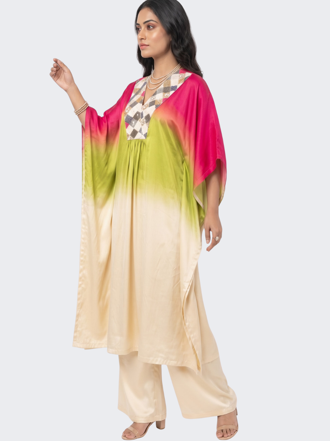Pink Satin Indo Western with Cutdana, Sequins and Pearl Embroidery 3