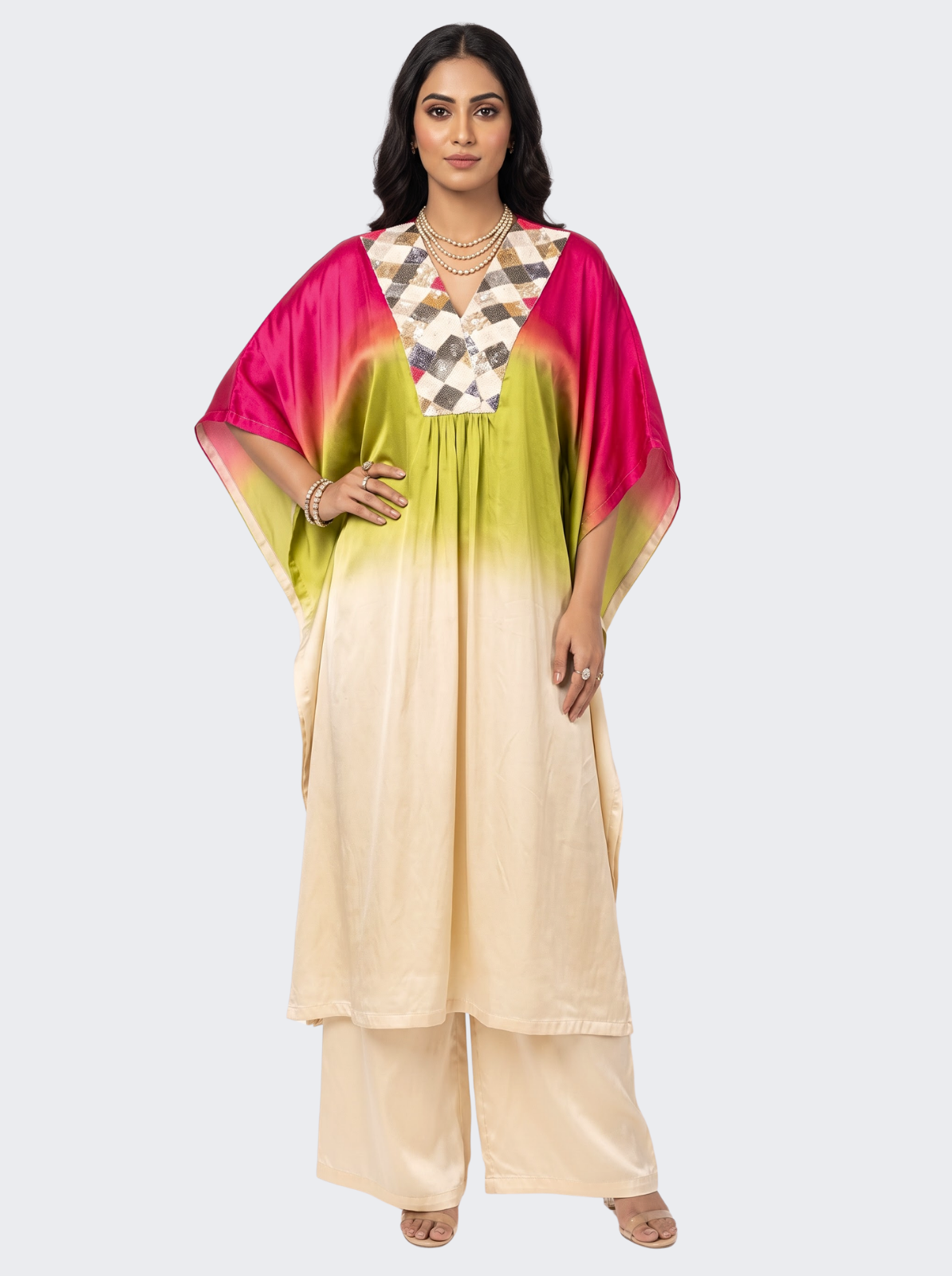 Pink Satin Indo Western with Cutdana, Sequins and Pearl Embroidery 4