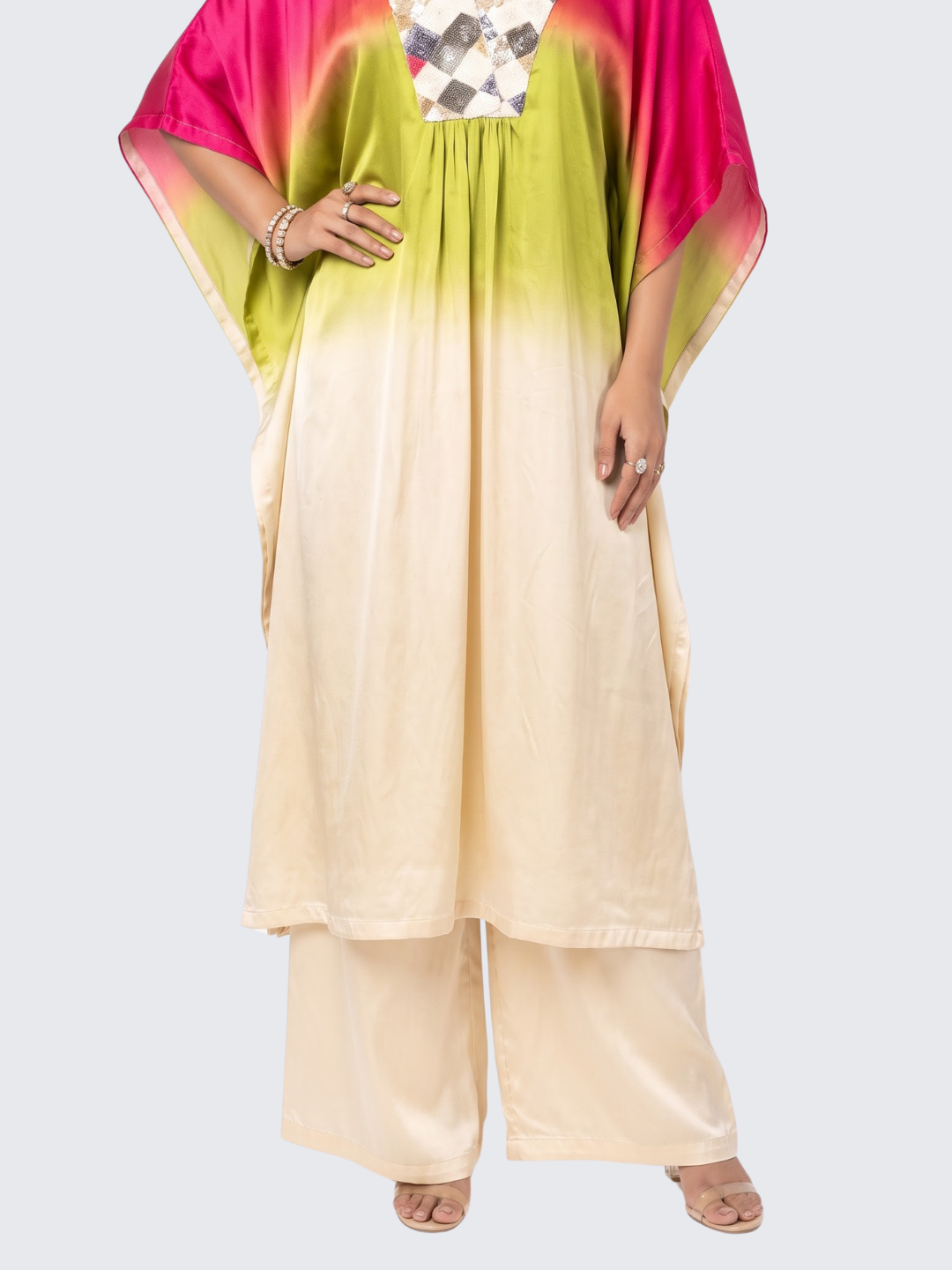 Pink Satin Indo Western with Cutdana, Sequins and Pearl Embroidery 5