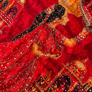 Red Crepe Embellished With Mirror & Chandla Work