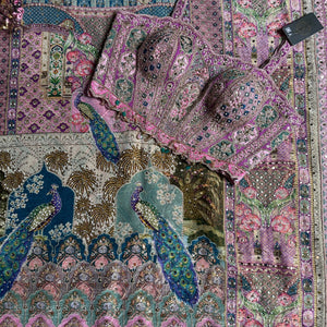 Pink Georgette Saree with Blouse with Cutdana, Sequins, Zari, Printed, Stone and Resham Embroidery 10