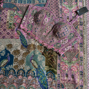 Pink Georgette Saree with Blouse with Cutdana, Sequins, Zari, Printed, Stone and Resham Embroidery 11
