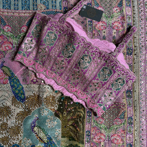 Pink Georgette Saree with Blouse with Cutdana, Sequins, Zari, Printed, Stone and Resham Embroidery 12