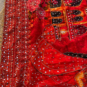 Red Crepe Embellished With Mirror & Chandla Work