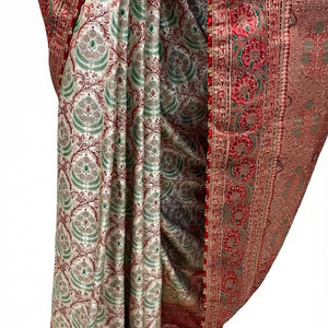 Ivory Banarasi Saree Embellished With Zari, Stone, Sequins & Mirror Work