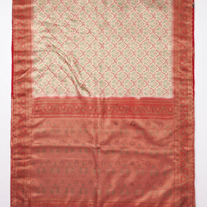 Ivory Banarasi Saree Embellished With Zari, Stone, Sequins & Mirror Work