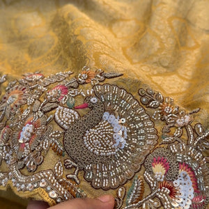 Beige Tissue Unstitched Saree Embellished With Sequins, Thread, Zari, Moti & Cutdana Work