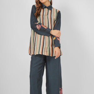 Linen Indo Western with Printed Embroidery 1