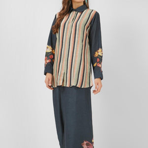 Linen Indo Western with Printed Embroidery 2