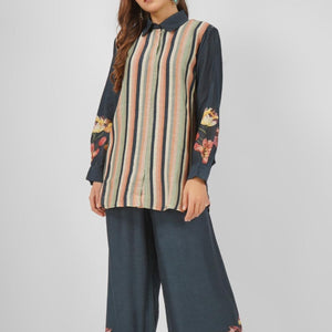 Linen Indo Western with Printed Embroidery 5