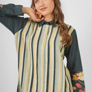 Green Linen Printed Indo Western Coord Set with Embroidery Touching