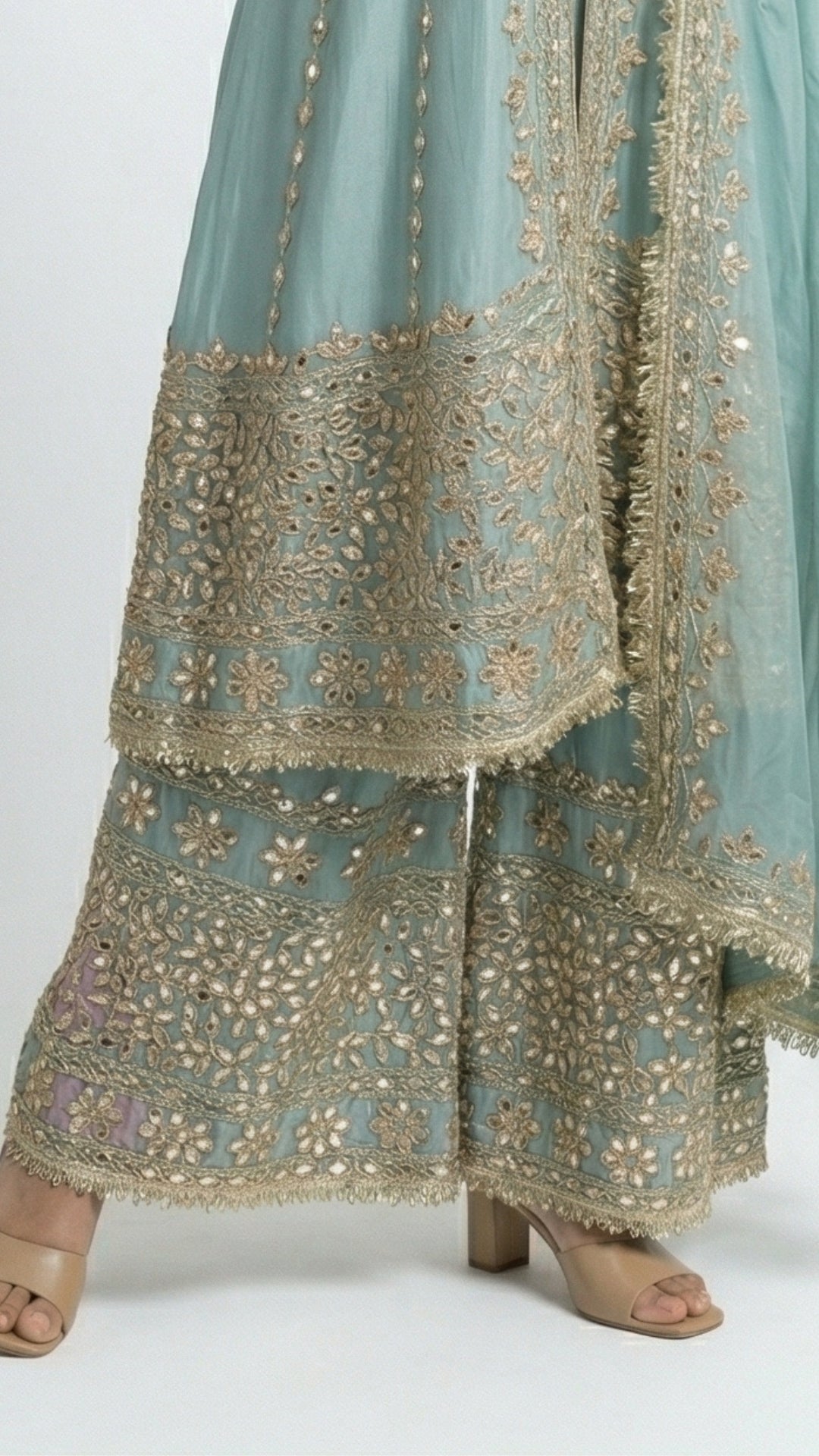 Turquoise Soft Organza Set with Gota Patti Detailing
