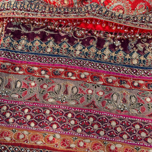 Maroon Chinon Saree Embellished With Zari, Swarovski & Chandla Work