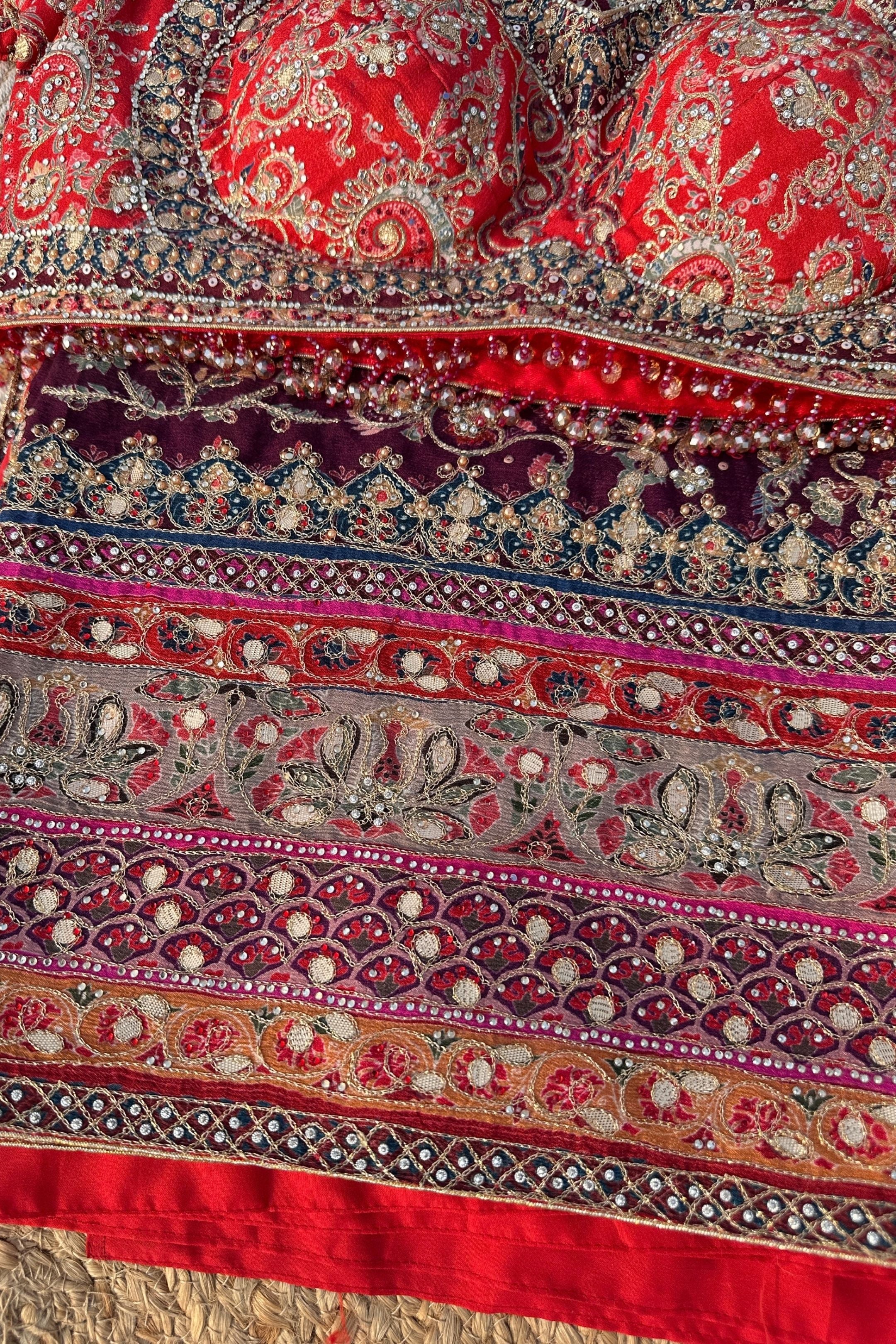 Maroon Chinon Saree Embellished With Zari, Swarovski & Chandla Work