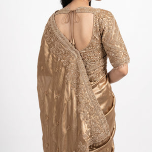 Golden Tissue Saree Embellished With Cutdana, Sequins, Pearl & Zari Work