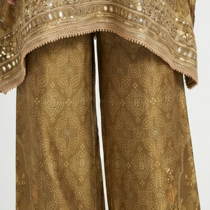 Golden Digital Printed Tissue Kaftan Style Co-ord Set with Gotta Patti & Sequins Work