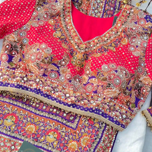 Rani Crepe Saree Embellished With Sequins & Mirror Work