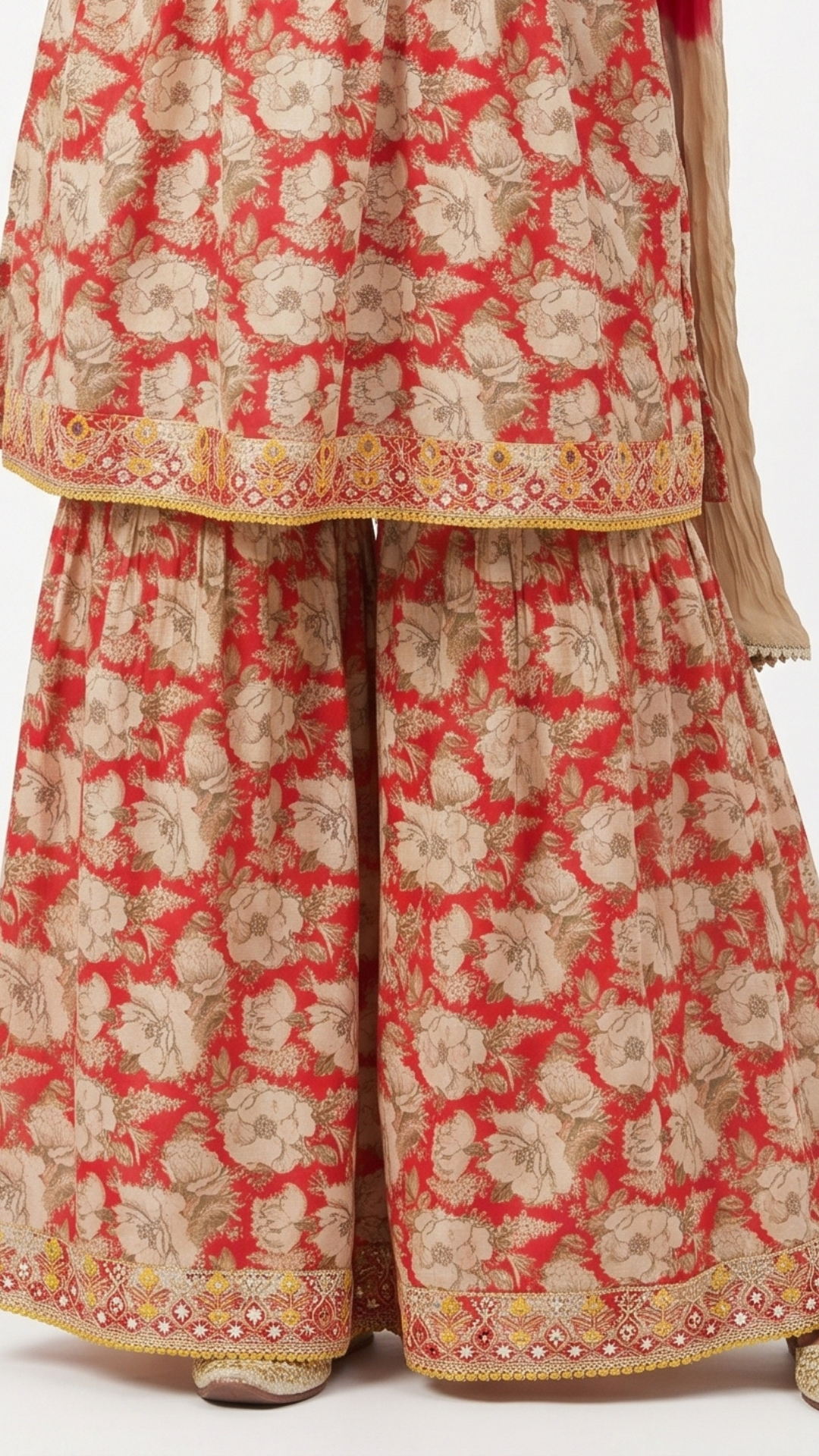 Green Cotton Peplum , Thread Work With Mirror Work & Zari Sequins Red