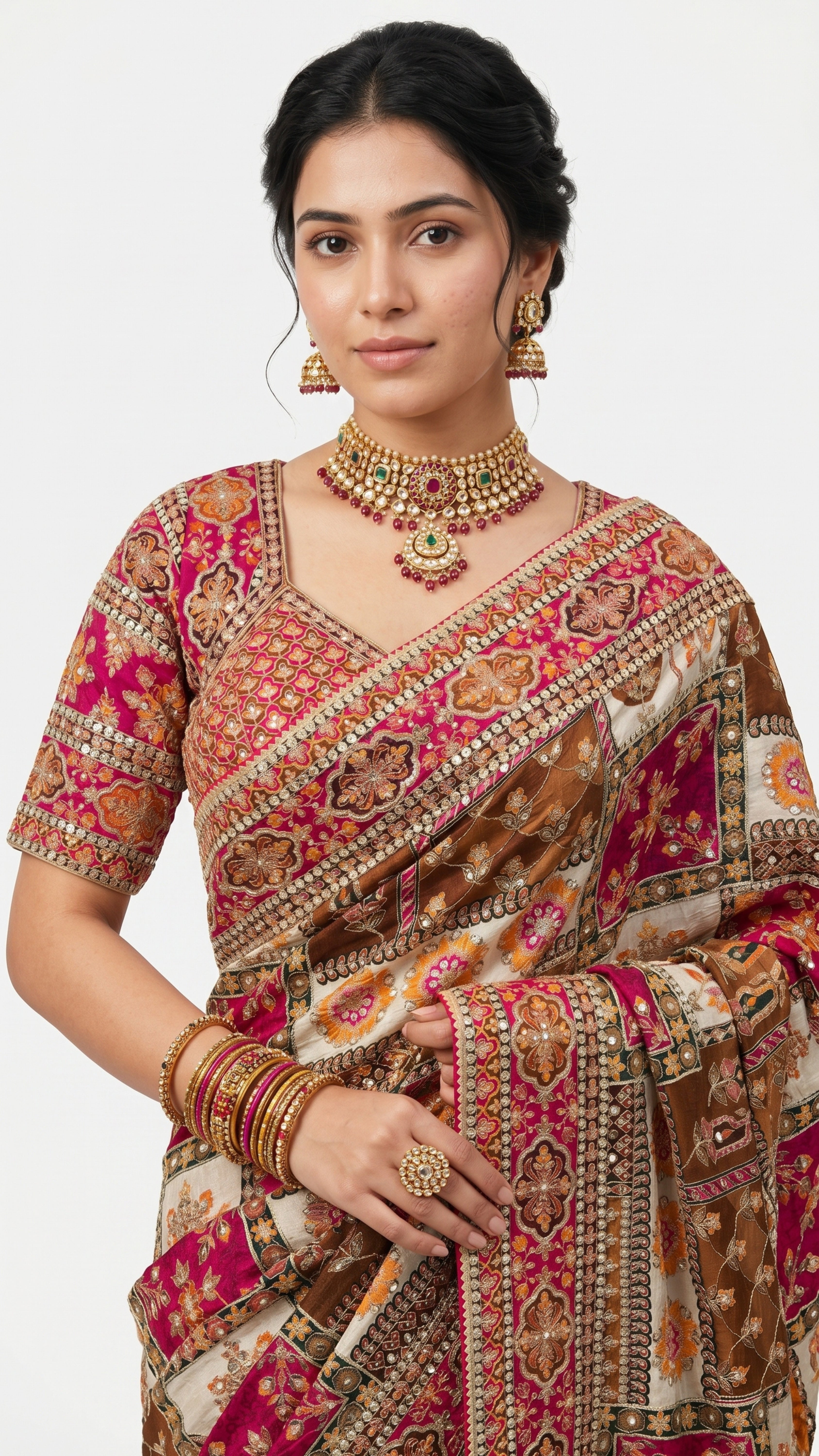 Maroon & Pink Banarasi Silk Saree with Heavy Zari and Sequins Work