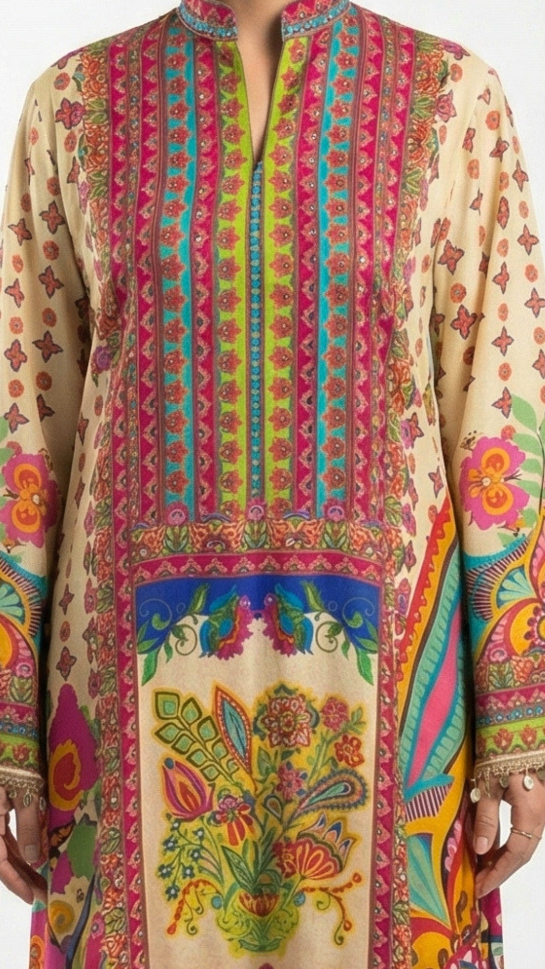 Multicolour Muslin Crepe Coord Set with Digital Print & Mirror Work