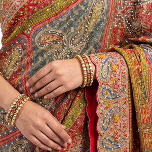 Beautiful Multicolour Tissue Saree Embellished With Kundan, Sequins & Cut Dana Work