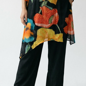 Black Chinon Coord Set with Sequins and Moti Work