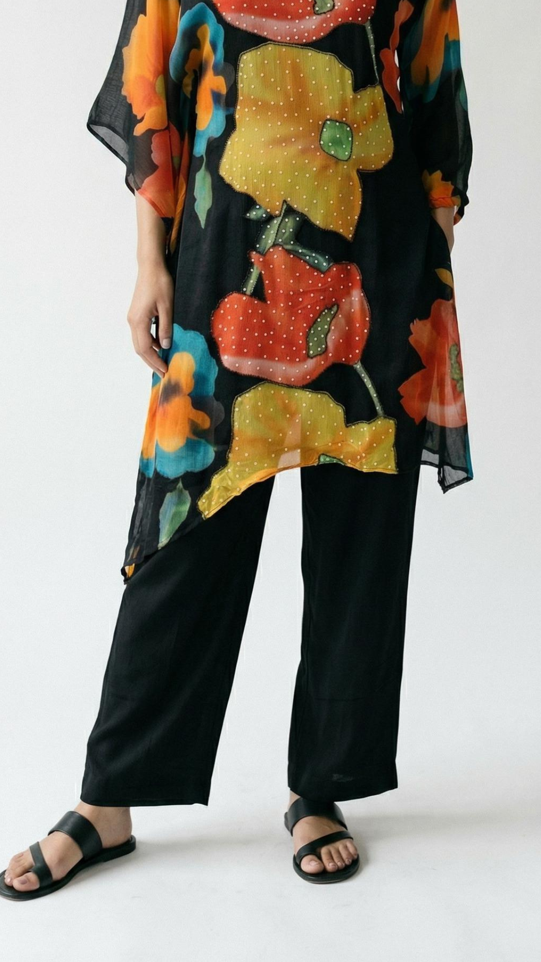 Black Chinon Coord Set with Sequins and Moti Work