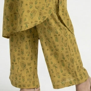 Lemon Yellow Muslin Coord Set with Sequins, Mirror, Bead & Digital Print Detailing