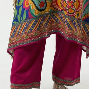 Multicolour Muslin Crepe Coord Set with Digital Print & Mirror Detailing
