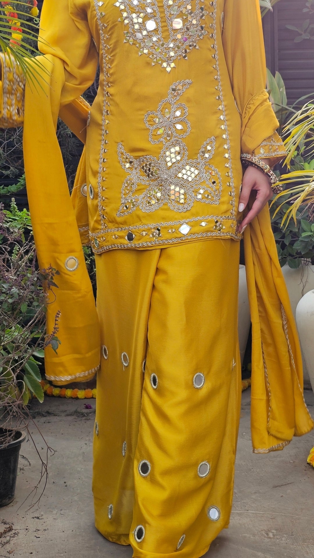 Chinon Indo-Western Embellished with Zari & Mirror Work