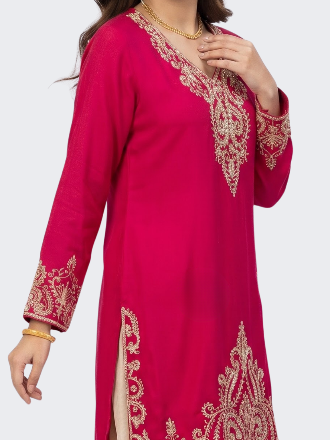 Red Chinon Dhoti Suit Set with Cutdana, Sequins, Pearl and Dabka Embroidery