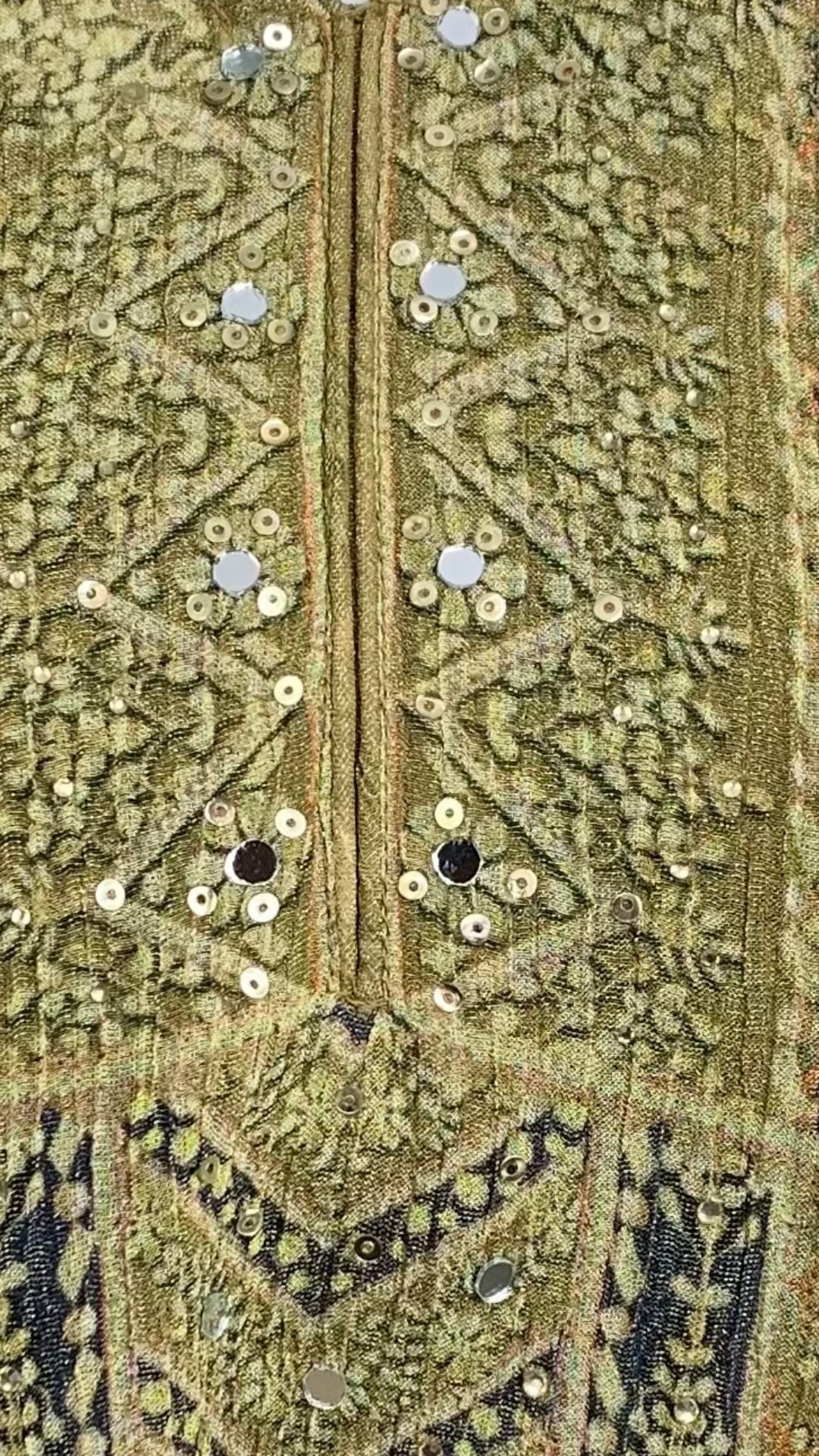 Navy Blue Wrinkled Tissue Digital Printed Kaaftan with Mirror Detailing and Gharara