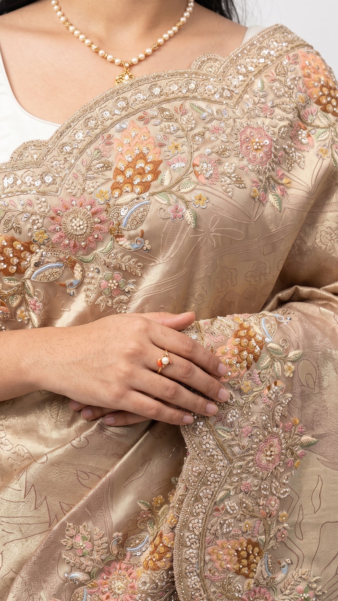 Mauve Tissue Unstitched Saree with Zardozi, Zari & Dabka Work