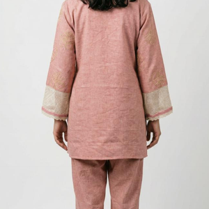Pink Handloom Cotton Coord Set with Moti, Kodi and Thread Work