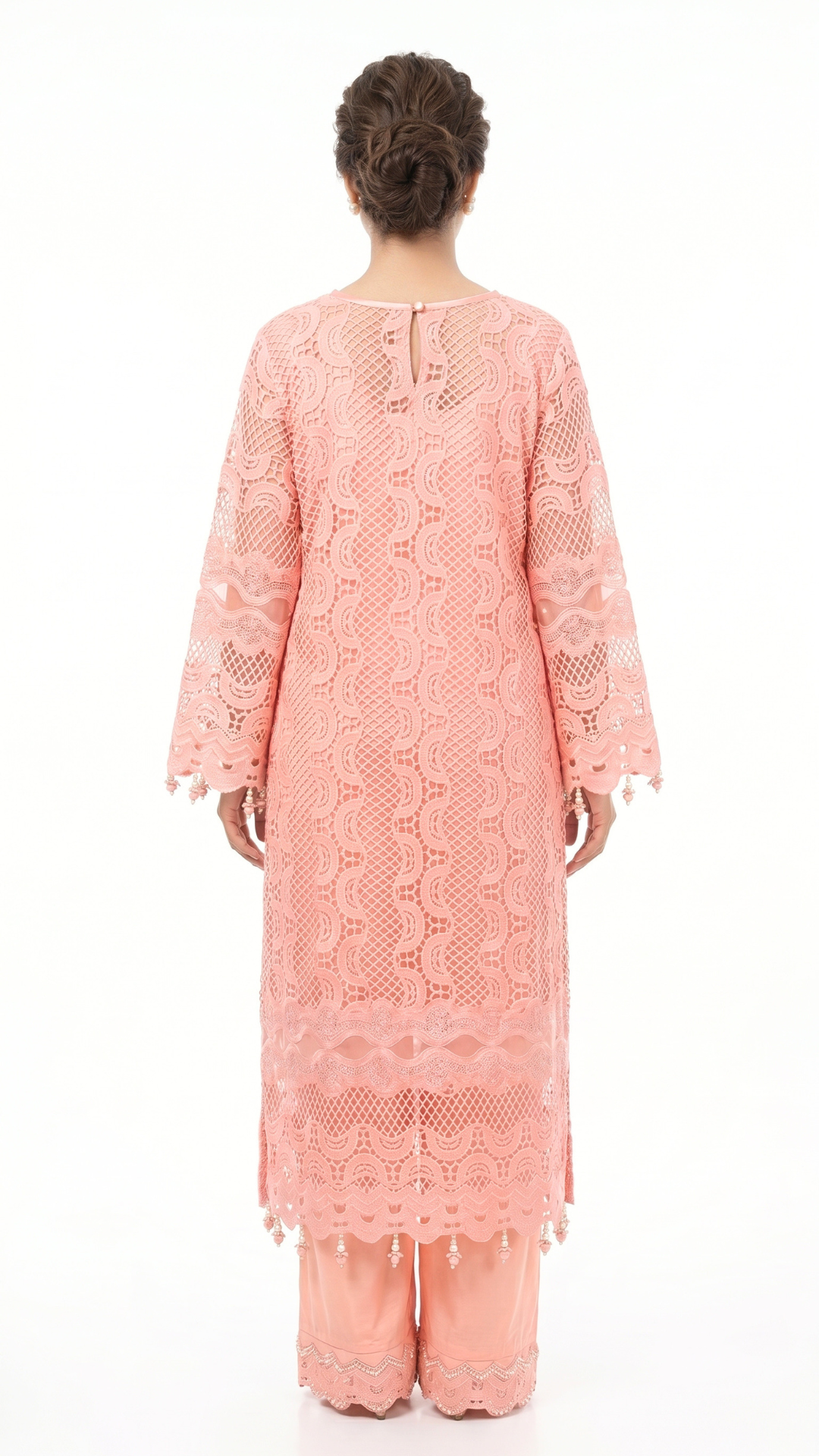 Pink Muslin Cutwork lace and  Pearl Sequins
