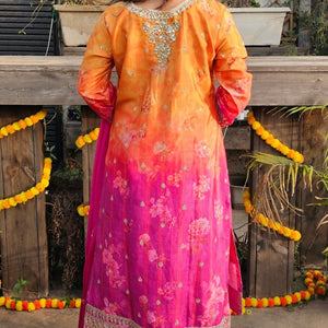 Ombre Uppada Silk Indo-Western with Zari, Sequin & Digital Print