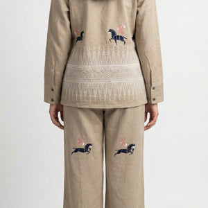 Beige Jute Coord Set with Thread Work Detailing