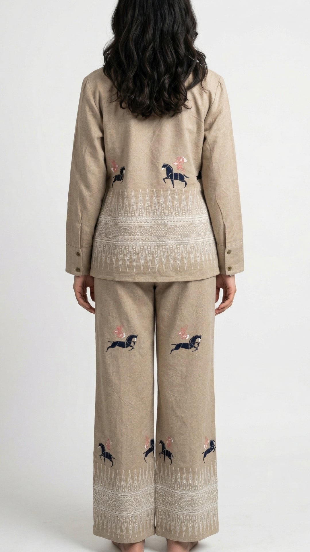 Beige Jute Coord Set with Thread Work Detailing
