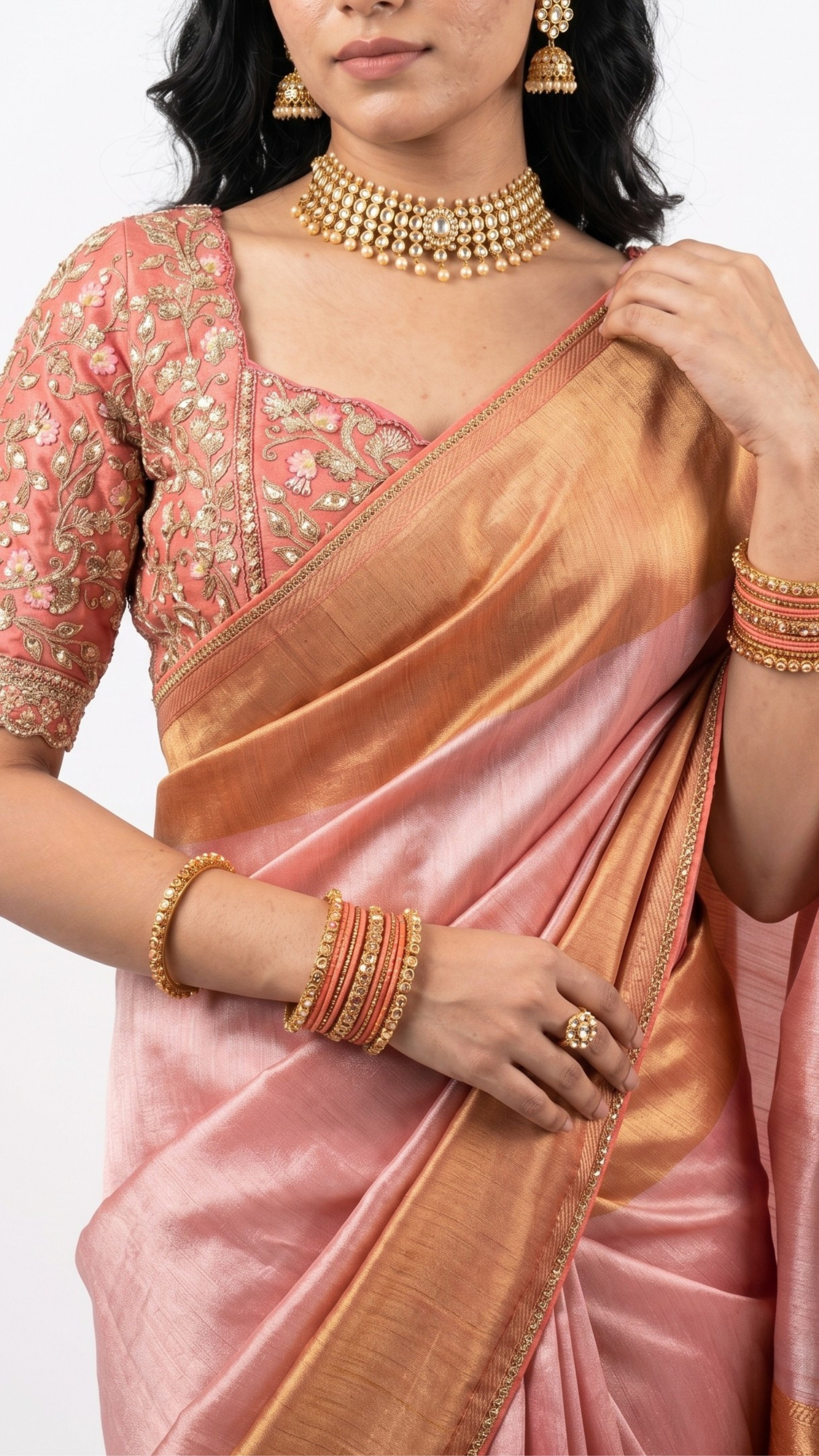 Baby Pink Silk Saree with Stitched Blouse and Zari, Cutdana & Sequins Work