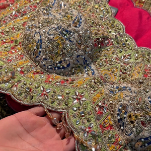 Beautiful Multicolour Tissue Saree Embellished With Kundan, Sequins & Cut Dana Work