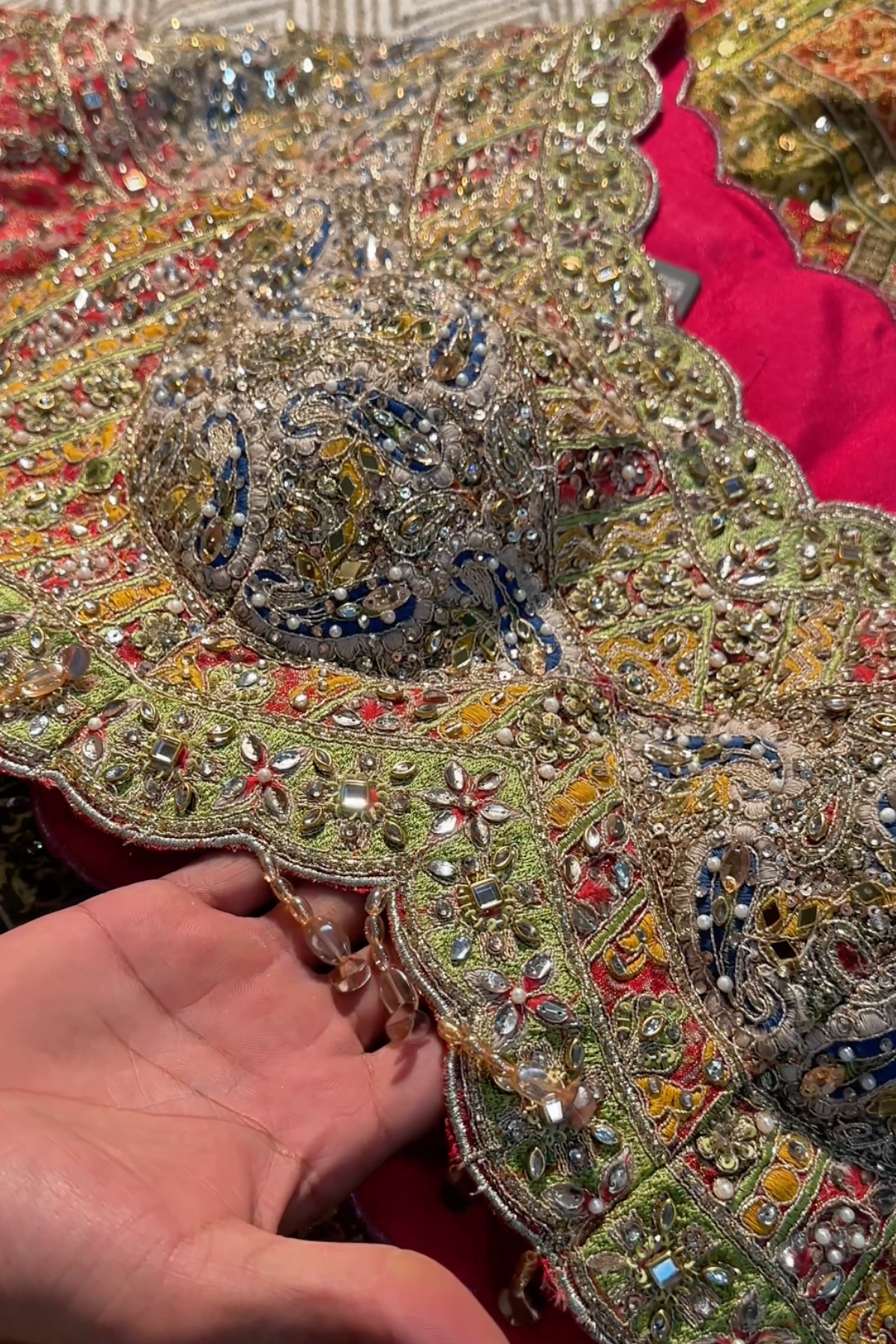 Beautiful Multicolour Tissue Saree Embellished With Kundan, Sequins & Cut Dana Work