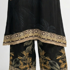 Black Crepe Coord Set with Intricate Digital Print, Mirror and Stone Work
