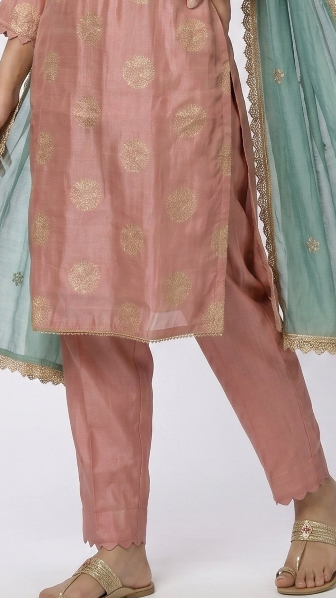 Pink Banarasi Tissue Suit with Mirror, Dabka & Moti Detailing