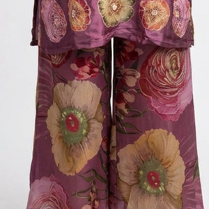 Wine Satin Crepe Suit with Zari, Sequins, Stone, Hand Print & Cutdana Detailing