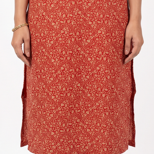 Orange muslin And Gold Print Gota Cutdana Moti Sequins